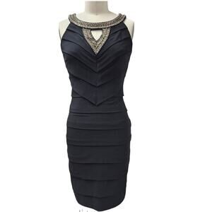 NWT White House Black Market Halter Jeweled Neckline Black Shapewear Dress Sz 6